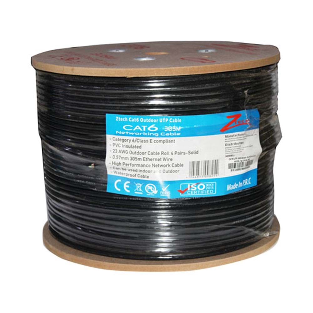 ZTECH 305M 0.57MM 23AWG OUTDOOR CAT6 KABLO SIYAH